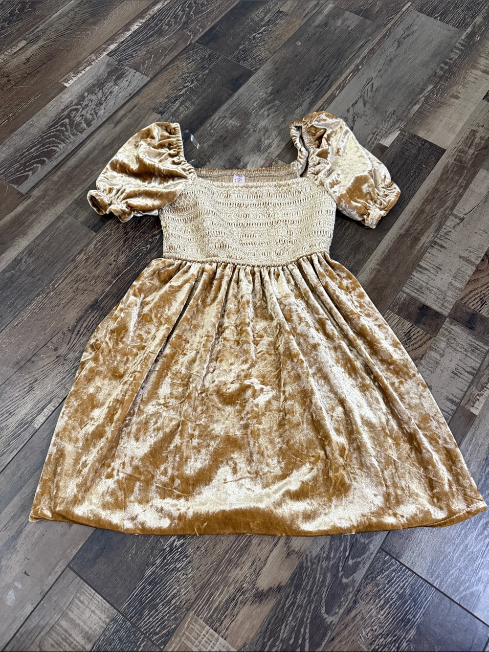 Francesca's Franki Gold Smocked Velvet Top